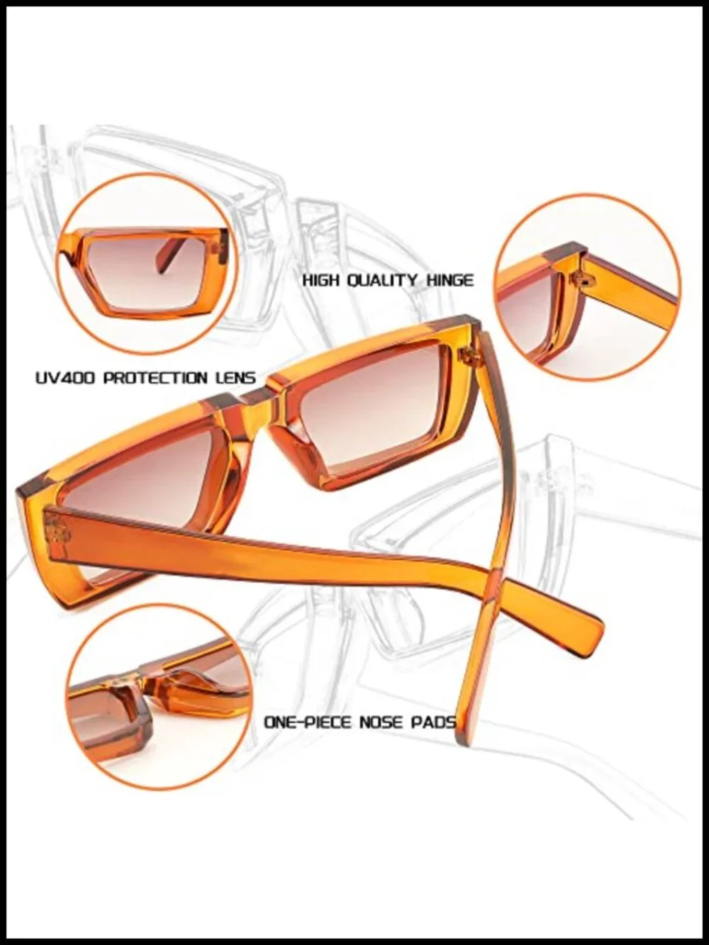 Retro Rectangular Sunglasses with UV400 Protection